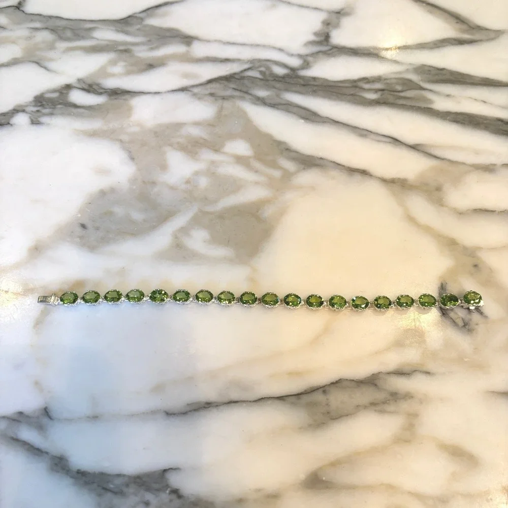 925 Sterling Silver Oval Peridot Tennis Bracelet 24.60ctw Green Gemstones 7.5